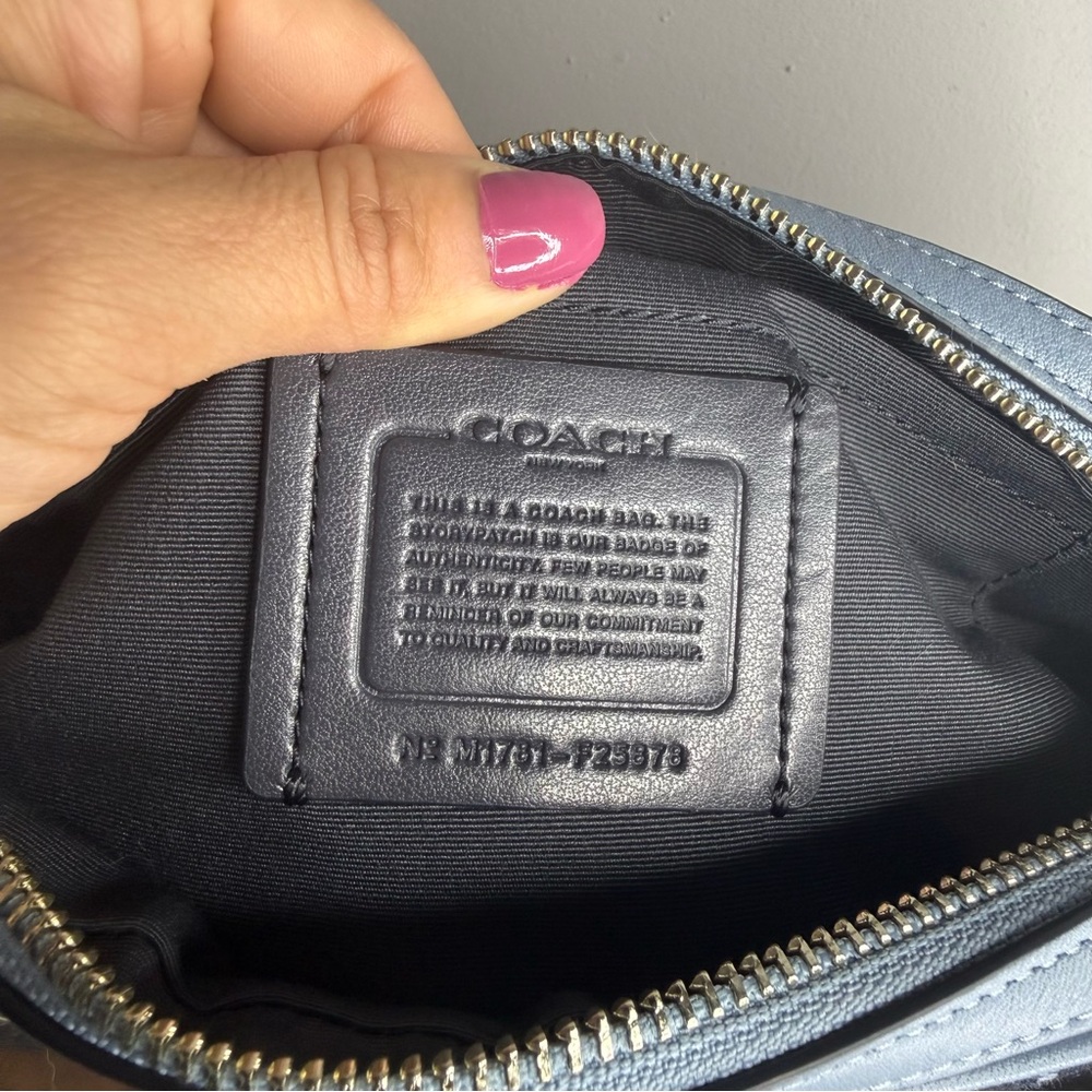 Coach Signature Jacquard Crossbody in Navy and Light Blue Trim - Picture 7 of 11